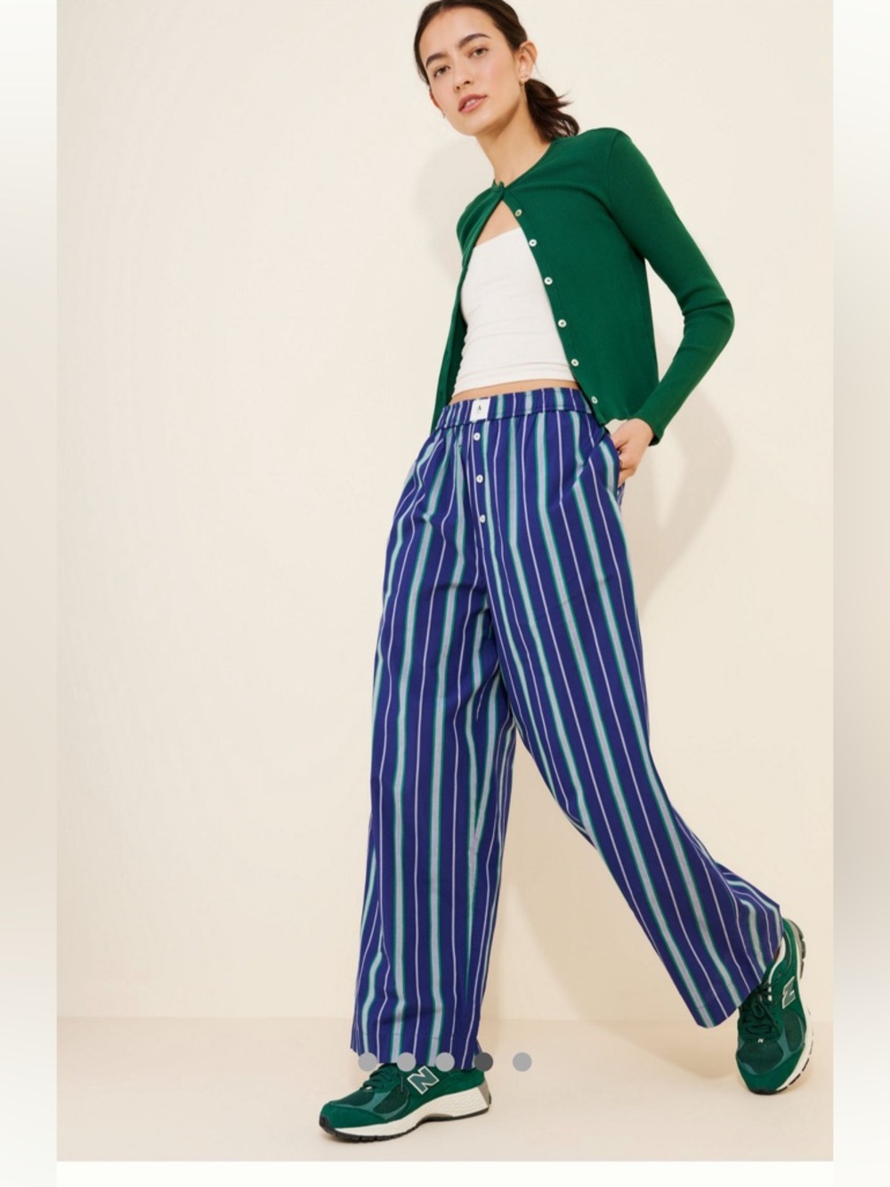 Anthropologie Straight-Leg Striped Boxer Pants in Blue & Green